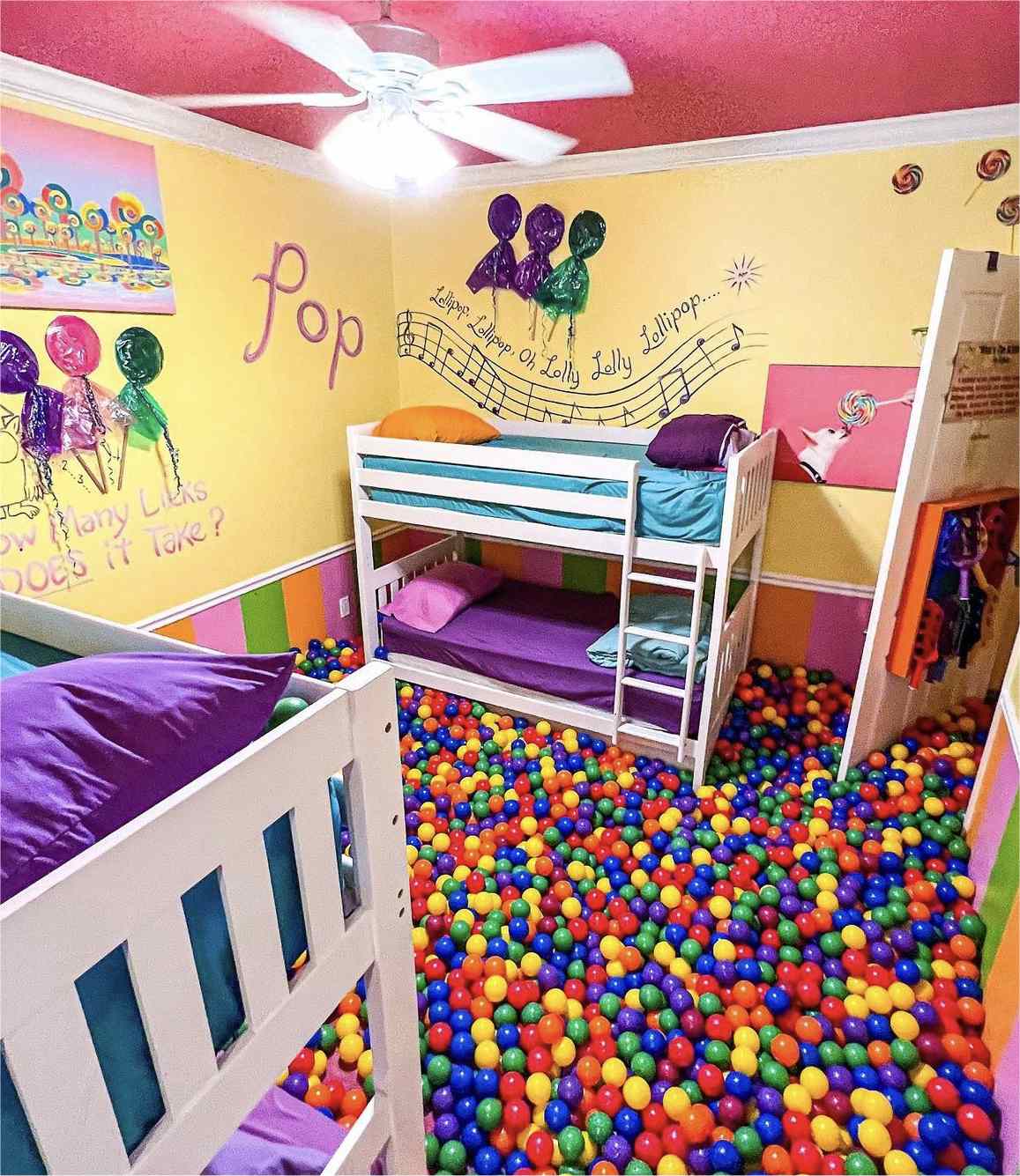 Sweet Escape vacation rental outside of Orlando, Florida featuring a lollipop themed room with its own ball pit!